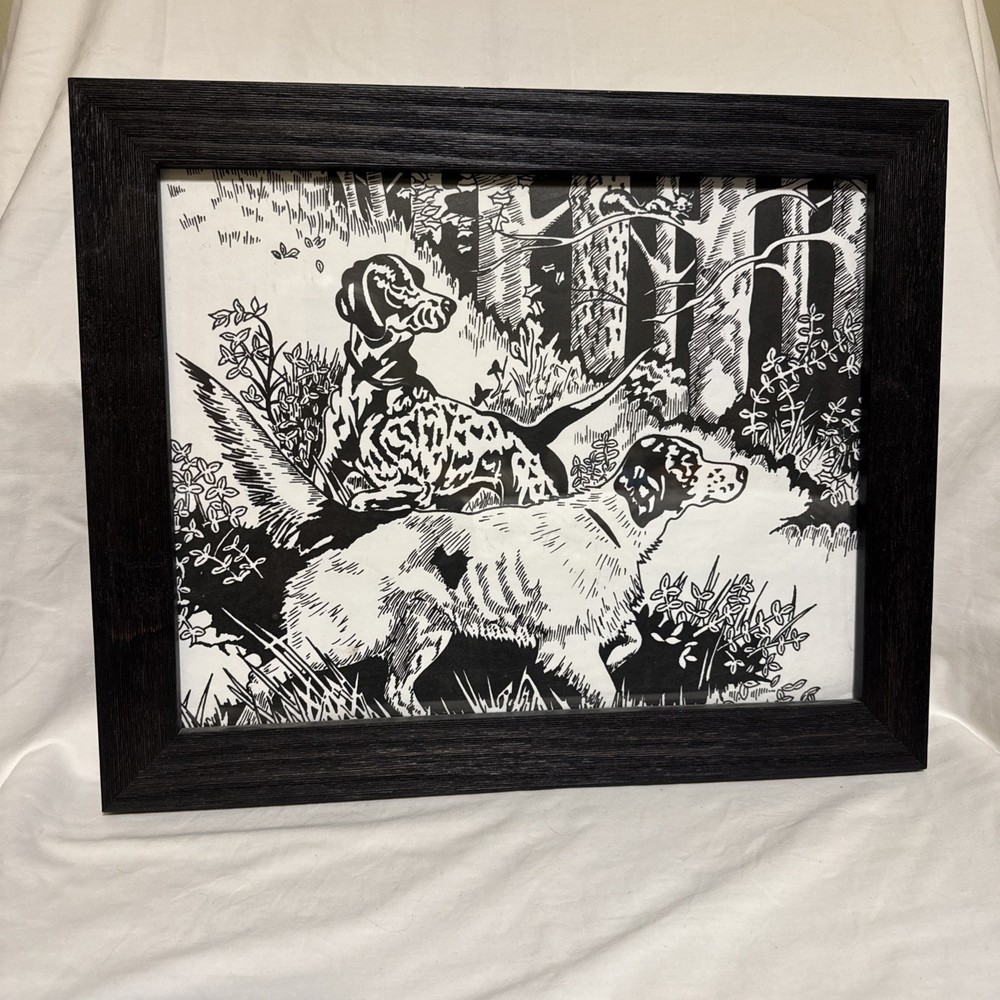 Framed 11×14 Black and White Hunting Dogs Print Wall Art Decor Picture Poster 2