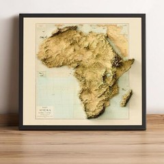 Africa Map, Africa 2D Relief Map, Africa Vintage Map – 2D Flat Print