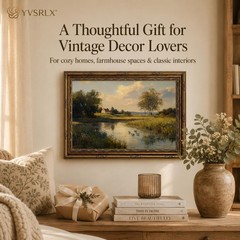 Framed Vintage Landscape Wall Art, 12×16 Inch Countryside Lake Decorative Pri…