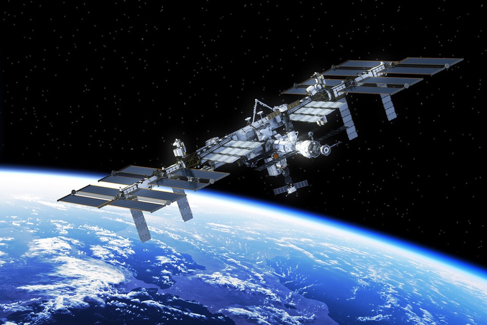 International Space Station Orbiting Earth Art Print Poster 18×12