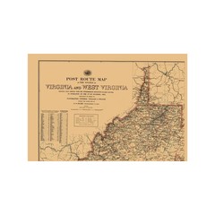 Historic State Map – Virginia West Virginia Postal Routes – USPS 1896 – Vintage