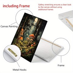 Canvas Art Framed Glowing Forest Red Spotted Mushroom Moon Dark Fantasy Decor