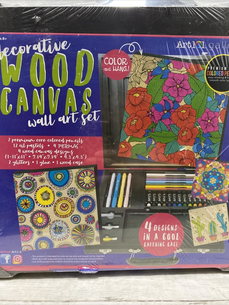 Decorative Wood Canvas Wall Art Set 4 Designs In A Cool Carrying Case Art 101