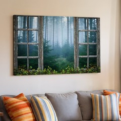 Weathered Wooden Window Frame With Multiple Panes Reveals A Serene Wall Art