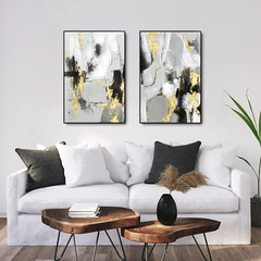 Black and Gold Abstract Wall -Art Decor- 2 Pack 16 X 24 Inches Black and White C