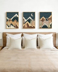 Morden Mountains Framed Wall Art Boho Woodcut Pine Tree Forest Nature Landsca…