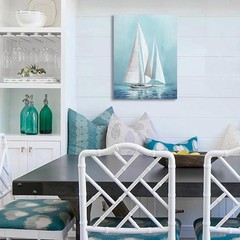 Sailing Boat Canvas Wall Art – Ocean Picture with Blue Seaview Painting for L…
