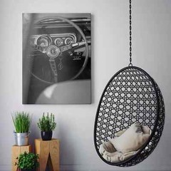 Vintage Ford Mustang Interior in Black & White Sports Cars Canvas Wall Art Print