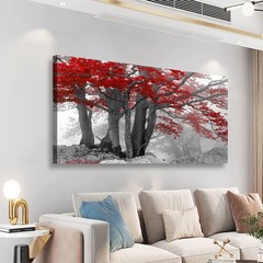 Red Tree of Life Canvas Wall Art Bedroom Wall Decor Living Room,Forest Wall A…