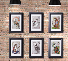 Japan Japanese Funny Tatoo Monmon Cats Wall Art Decor Set of 6 Print 8.5×11