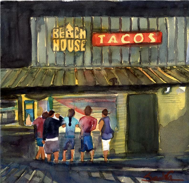 Beach House Tacos Ventura SIGNED Art Print : Sandra Watercolors™ California