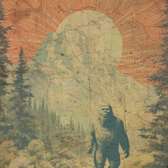 Retro BIGFOOT Fine Art Print, Sasquatch Botanical Poster, Cryptid Yeti Decor