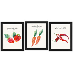 Colorful Kitchen Wall Art Set of 3 Framed 8×10 Funny Food Pun Prints Gift Decor