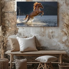 Wall Art Majestic Golden Horse Leaps Gracefully From A Shimmering Lake, Its