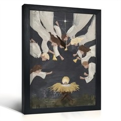 Canvas Art Framed Angels Worship Baby Jesus Vintage Religious Wall Decor