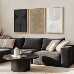 24X36 in 3 Piece Boho Canvas Wall Art Black White Minimalist Geometric Decor