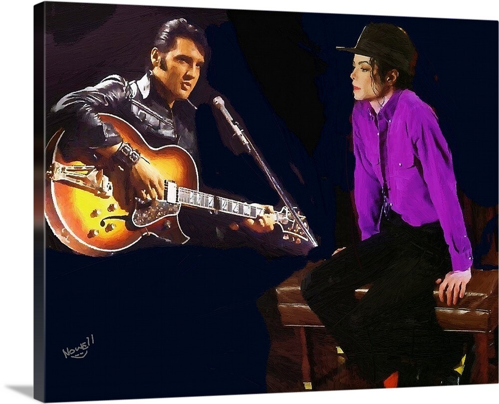 Elvis & Michael Singing Oil Painting Gallery Canvas Wrap Wall Home Decor