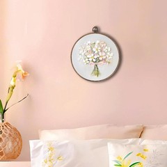 Vintage Pink Bow Floral Bouquet Round Wall Art Framed, White Floral Round Wal…
