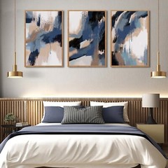 BINCUE Large Blue Abstract Canvas Wall Decor Framed Modern Wall Art Set of 3 …