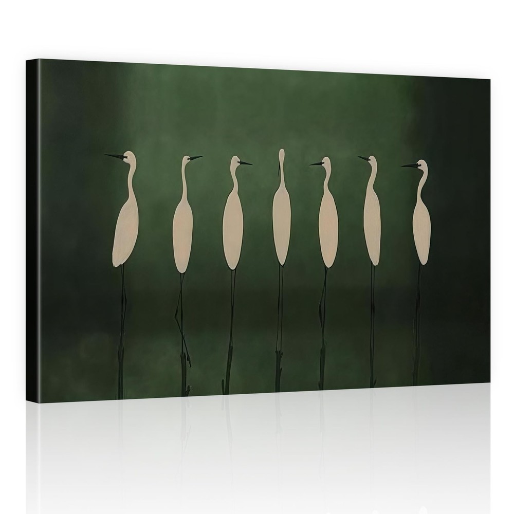 Egret Canvas Wall Art Elegant White Birds Heron Poster Minimalist Coastal Bir…