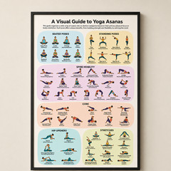 Yoga Asanas Visual Guide Poster, Yoga Poses Studio Wall Decor | Multiple Sizes