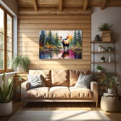 Moose Watercolor Painting Print Canvas Wall Art Wildlife Animals Lodge Decor