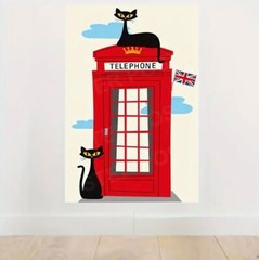 ATOMIC CAT Canvas Wall Art Mid-Century Modern Framed 12 x 18