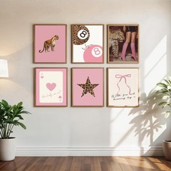 6Pcs Trendy Pink Leopard Wall Art Preppy Leopard Posters Prints Funky Coquett…