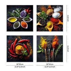 Deveosa Kitchen Wall Art Decor – 4 Pieces Colorful Spices And Spoon Kitchen A…