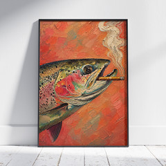 Smoking Trout Poster – Funny Fish Wall Art Rustic Cabin Decor Fisherman Gift