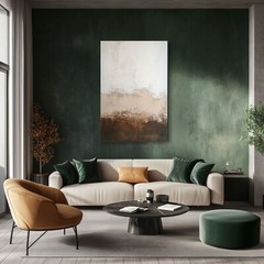 Modern Minimalist Taupe Brown Cream Painting Print on Framed Canvas Wall Art