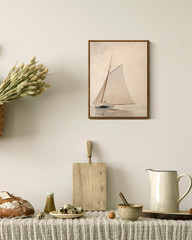 Framed Canvas Wall Art, Classical Coastal Wall Decor White Sailboat Seascape Art