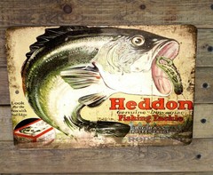 Heddon Fishing Tackle Lures Rusty Antique Look 12″x8″ Metal Poster NEW