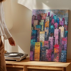 Colorful Modern Cityscape Canvas Wall Art Urban Skyline Abstract Building Print