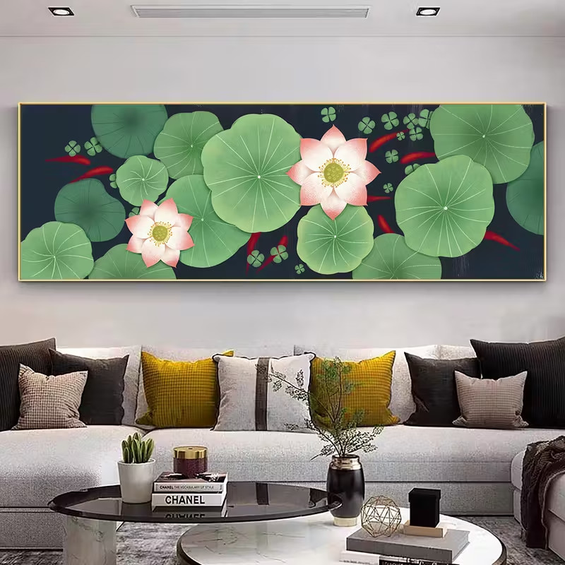 Panoramic Abstract Minimalist Mint-Green & Burgundy Canvas Wall Art Home Decor