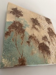 VTG Abstract Art Golden Teal Brown Simple Canvas Wall Portrait 12″x12″x2″