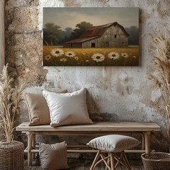 Rustic Barn Scene Canvas Wall Art Vintage Country Farmhouse Landscape Print