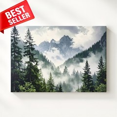 Canvas Mountain Mystic Peaks Wall Art Evergreen Landscape Moody Dramatic Digit
