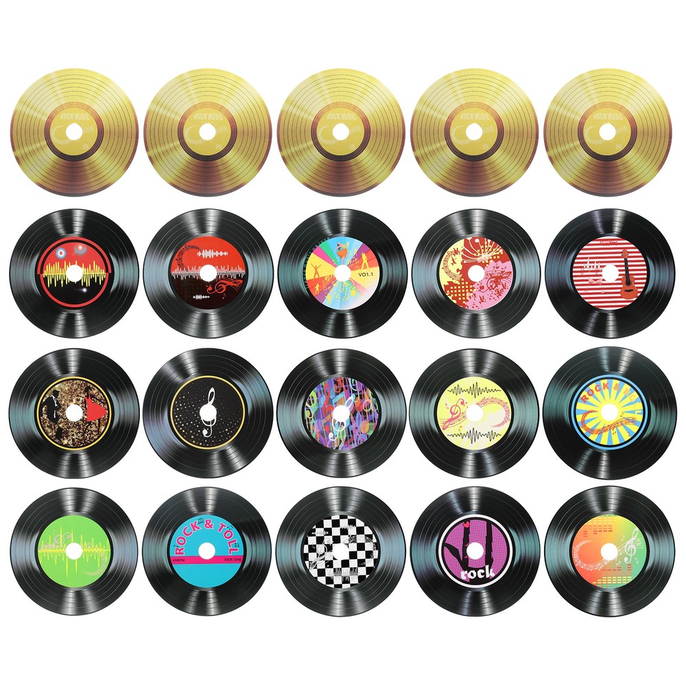 20Pcs 5.5 Inch Vinyl Records Decor 16 Designs Black and Gold Style 1