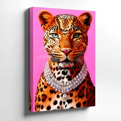 Wall Art Portrait Pink Leopard Background Glam Jewelry Animal Poster For Print