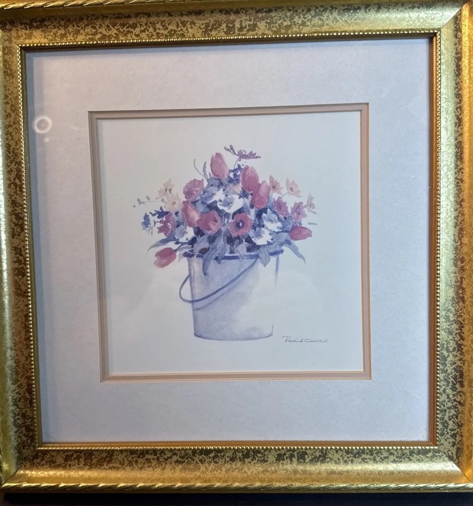 VTG Essex Fine Art Floral Gold Ornate Framed Watercolor Cottage Farmhouse Decor