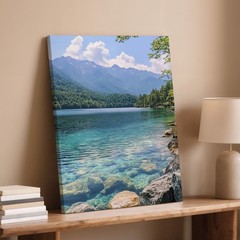 Mountain Lake Landscape Canvas Wall Art Nature Scene Crystal Clear Water Print