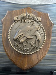 Vintage Navy USS Sea-Fox SS 402 Navy Submarine Plaque Heavy Brass & Wood