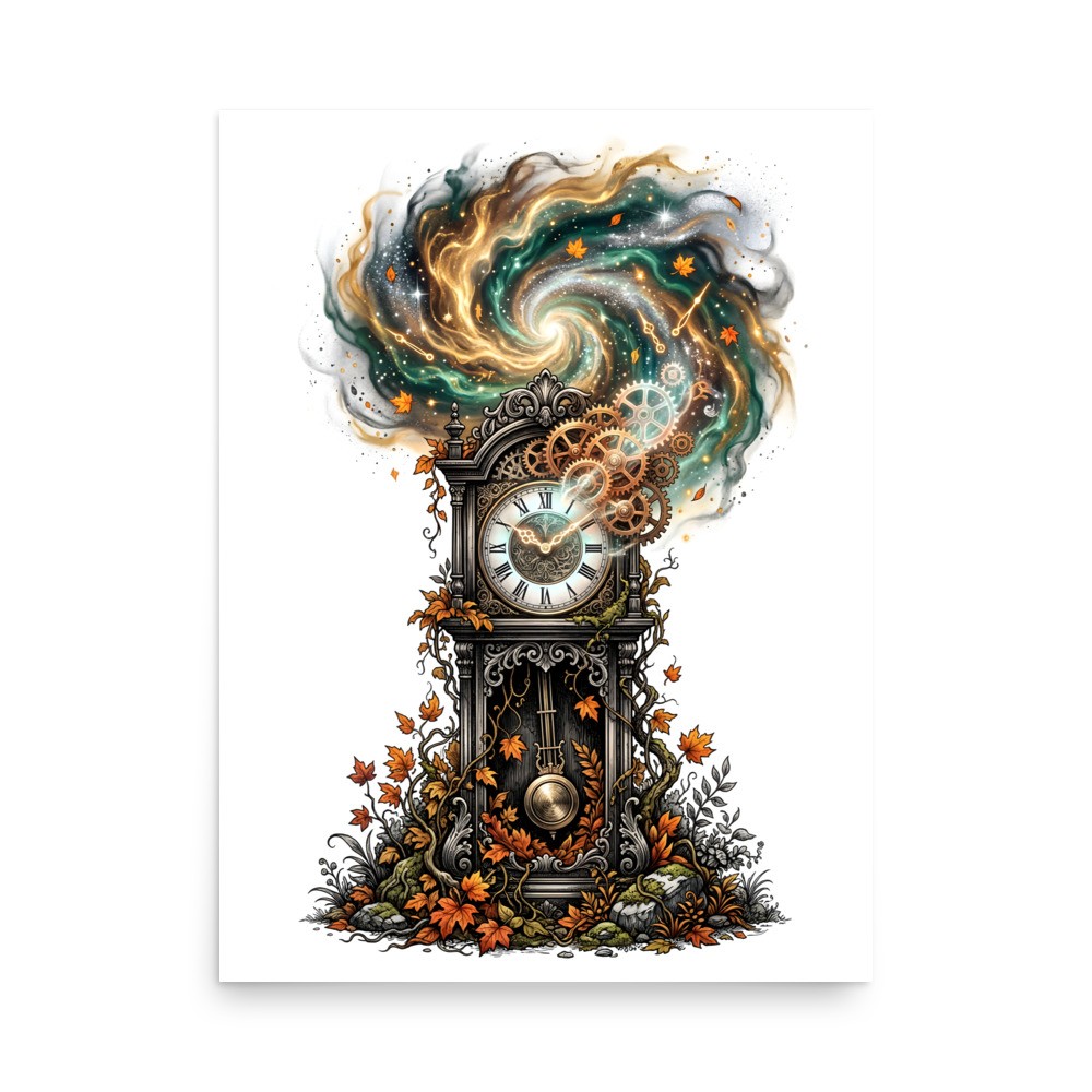 Surreal Grandfather Clock Poster – Fantasy Portrait Print