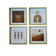 Set of 4 Boho Abstract Framed Wall Art Print Terracotta Earth Tones Square Decor