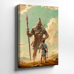 Wall Art Giant Warrior and Boy Fantasy Canvas Print Mythic Landscape Poster