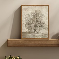 Neutral Etching Vintage Tree Sketch Print, Tree Canvas Wall Art, Antique Rust…