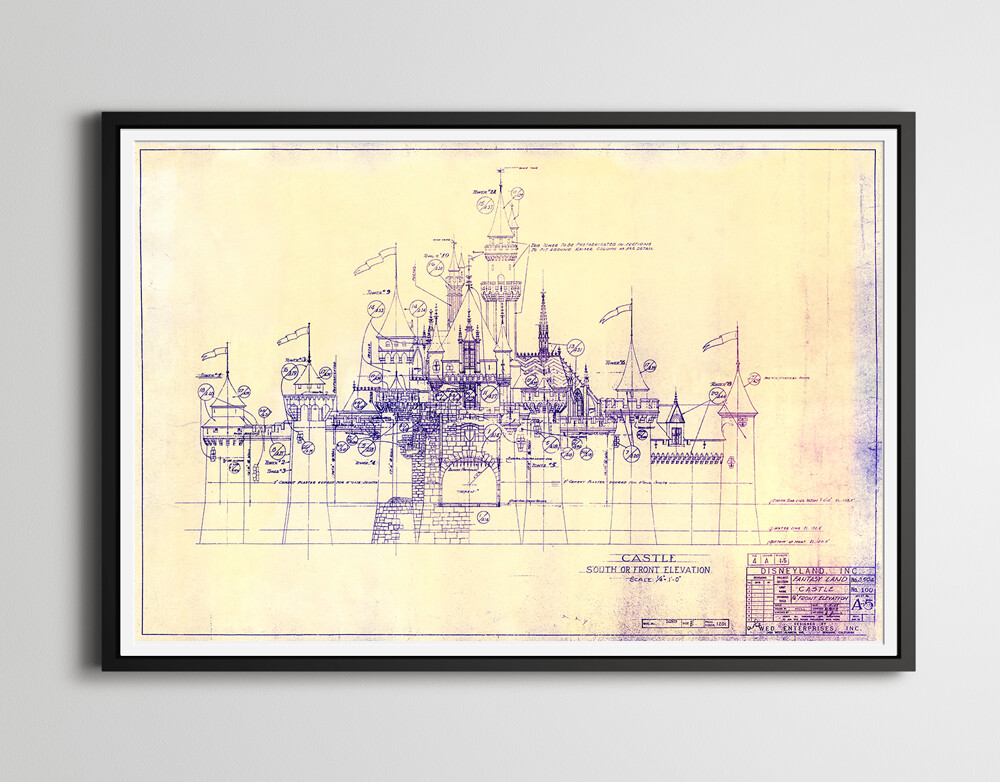 1955 Blueprint of the Disneyland Castle POSTER! (up to 24 x 36) – Vintage – Art