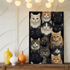 Diverse Cats Close Up Portraits Canvas Wall Art Cat Lover Gift Home Decor Print