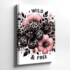 Wall Art Wild and Free Floral Leopard Print Hibiscus Pink Black Glitter Decor